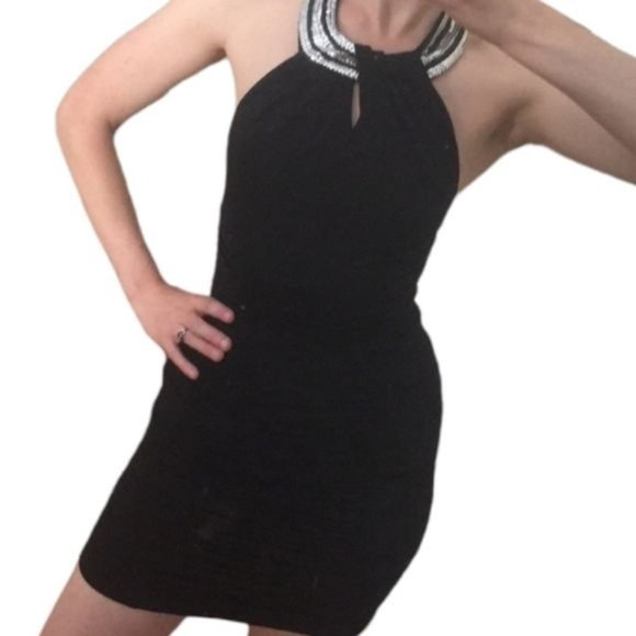 Cocktail Dress IZ Byer Sequin Halter Neck Black MINI WOMEN'S Size Medium WOMAN'S - Picture 1 of 11